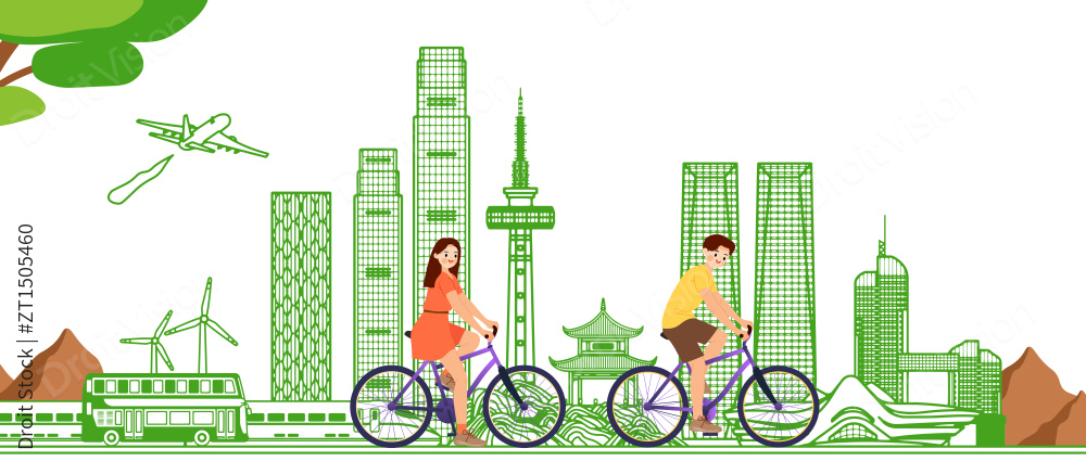 绿色智能湖南长沙城市建筑插画图片