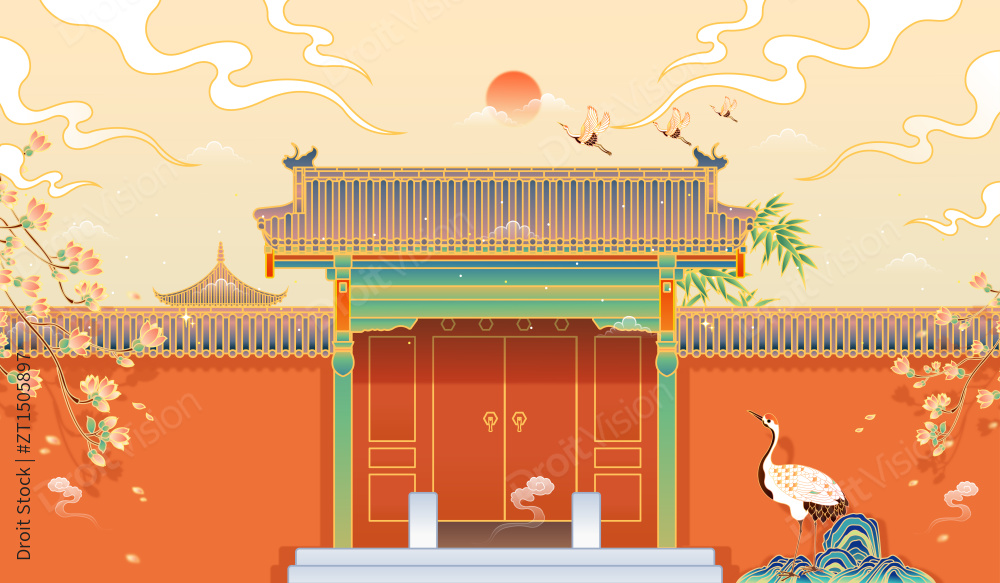 恭王府垂花门风景矢量插画图片