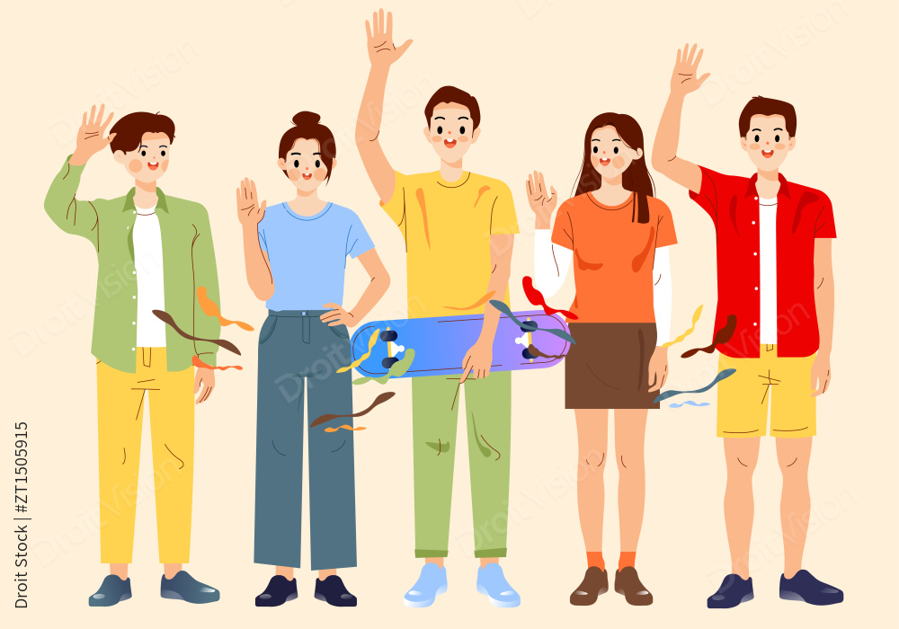 挥手打招呼的快乐朋友插画图片