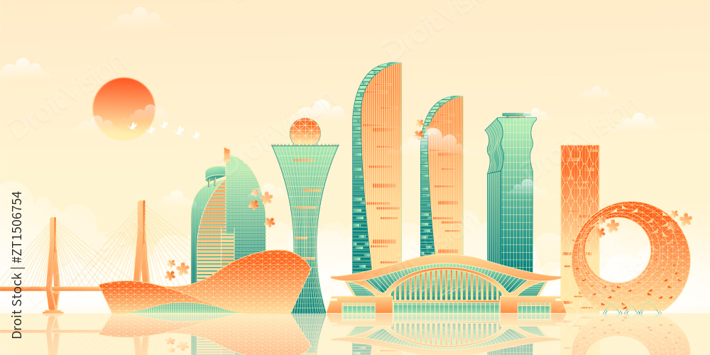 厦门市中心城市建筑矢量插画图片