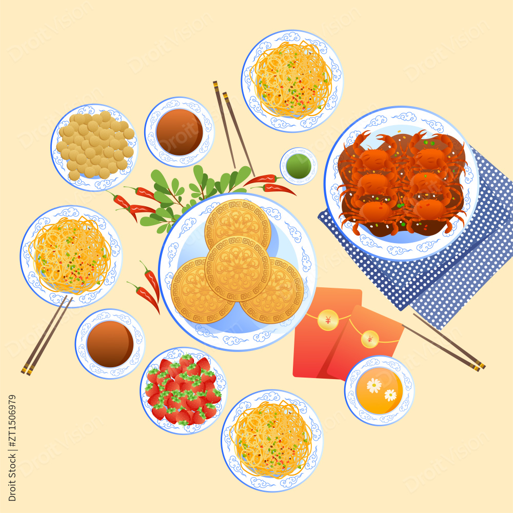 中秋节传统美食矢量插画图片