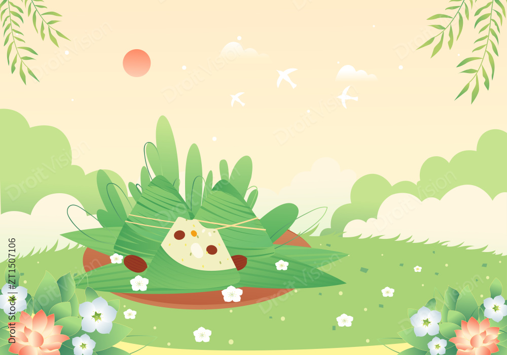 端午节户外旅行矢量插画图片