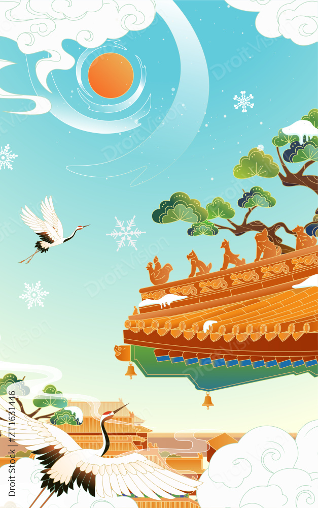 冬季故宫插画图片