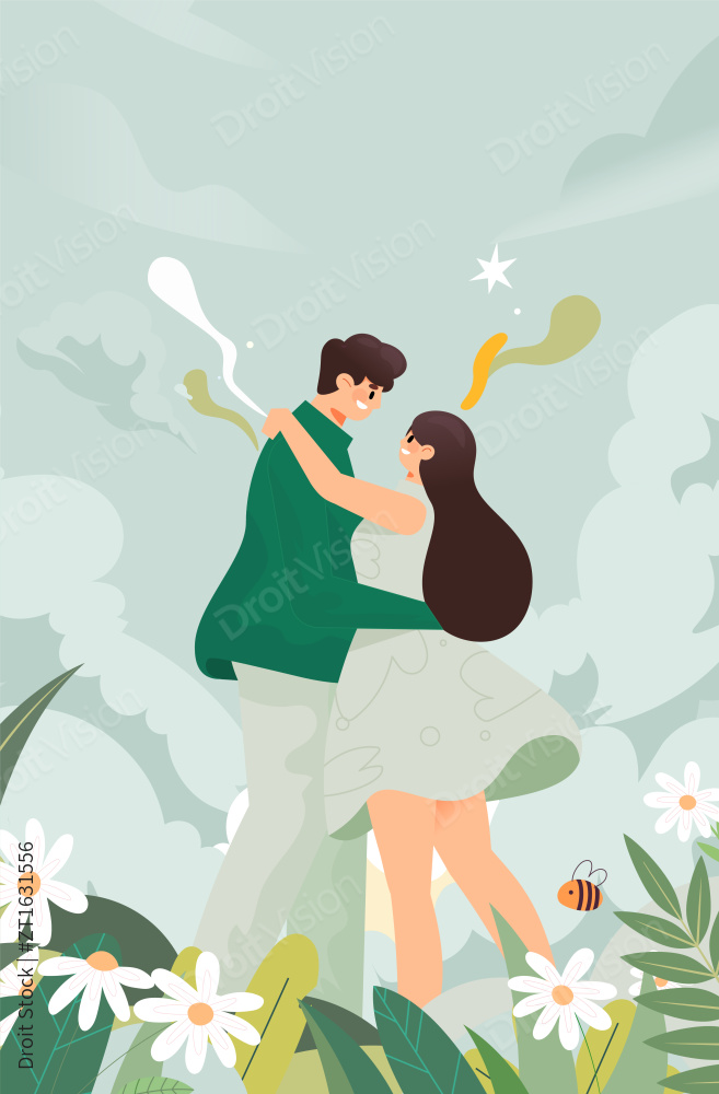 情侣会面插画图片