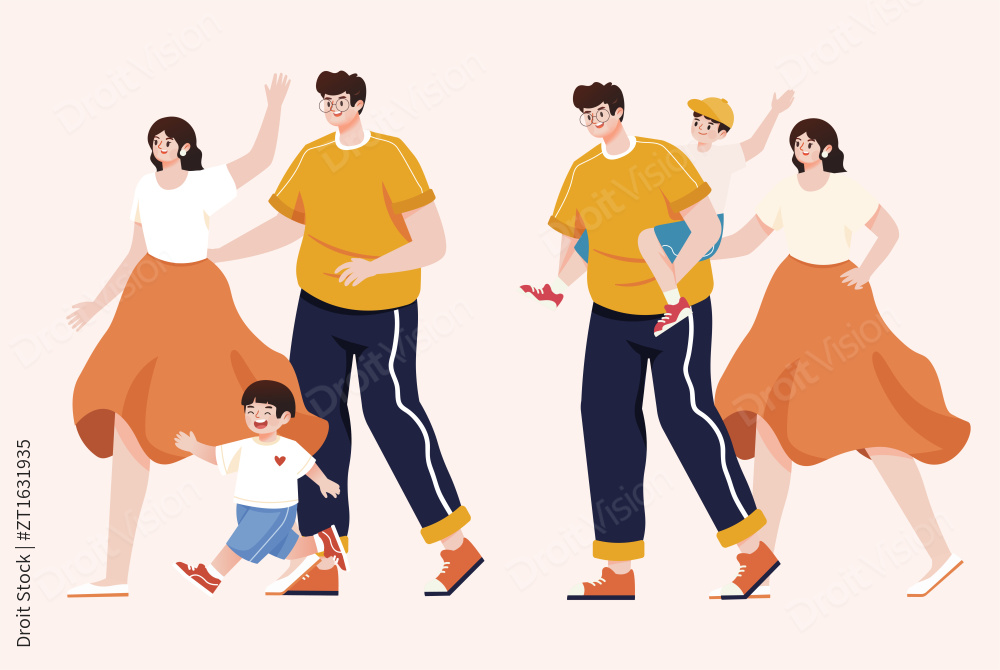 一家人旅行人物插画图片