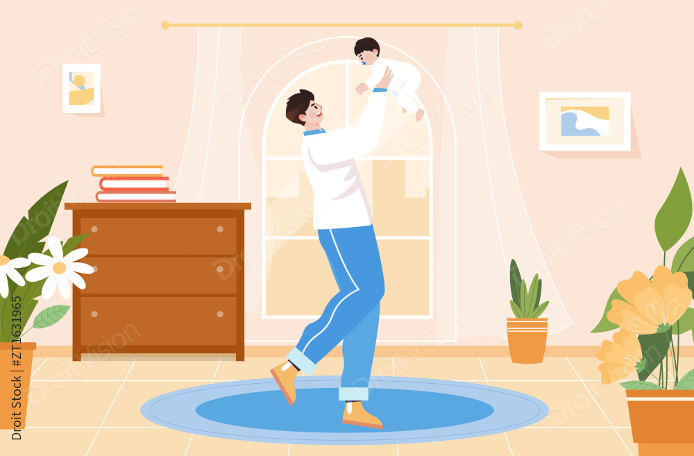 父亲举起婴儿插画图片