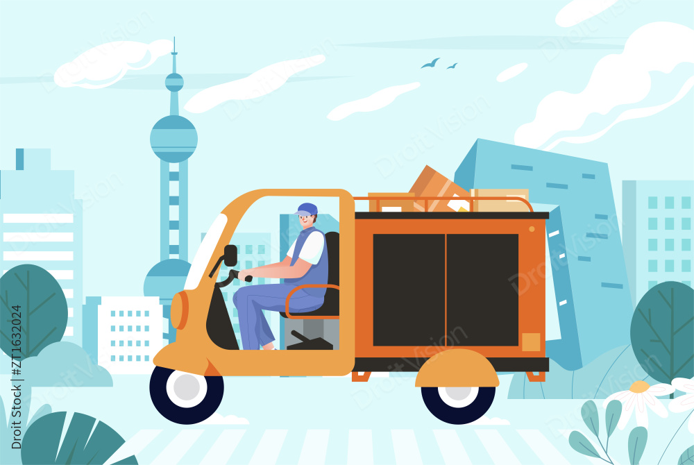 快递车运输插画图片