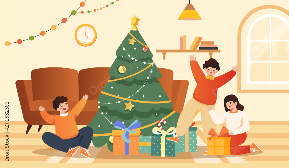 孩子们一起过圣诞插画图片