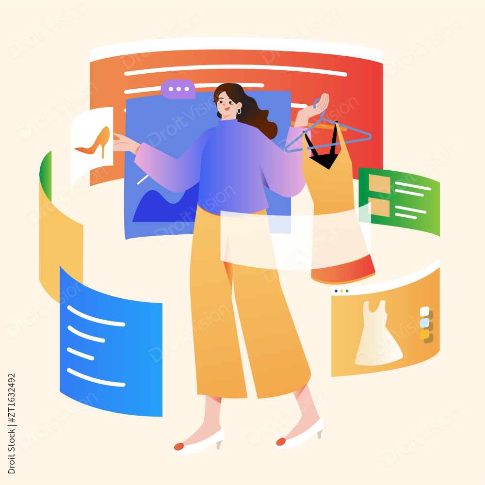 电商商务女人购物插画图片