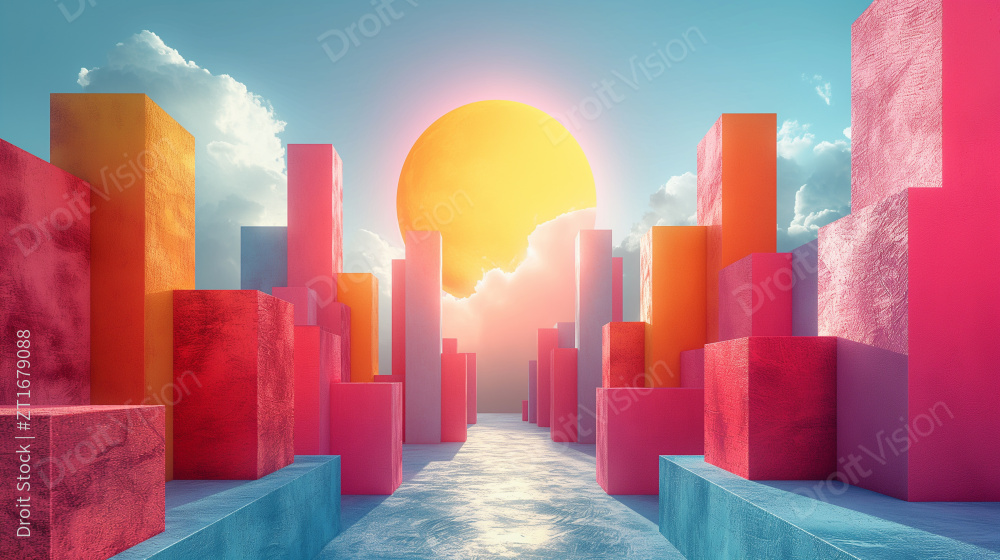 一幅超现实的场景背景是太阳和天空图片