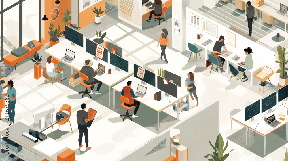 一群人在办公室里工作办公室里有电脑办公图片