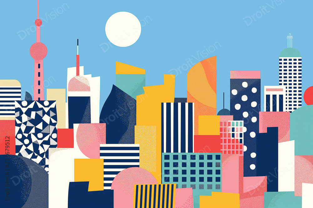 一座有很多高楼大厦和天空背景的城市远处有图片