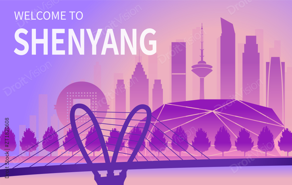 中国辽宁沈阳城市天际线矢量插画图片