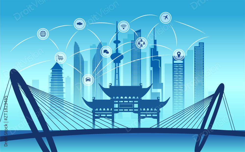 中国江苏省南京市城市数据10G网络空间插画图片
