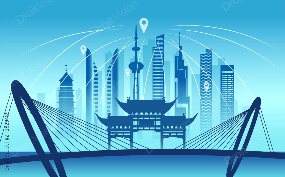 中国江苏省南京市城市数据8G网络空间插画图片