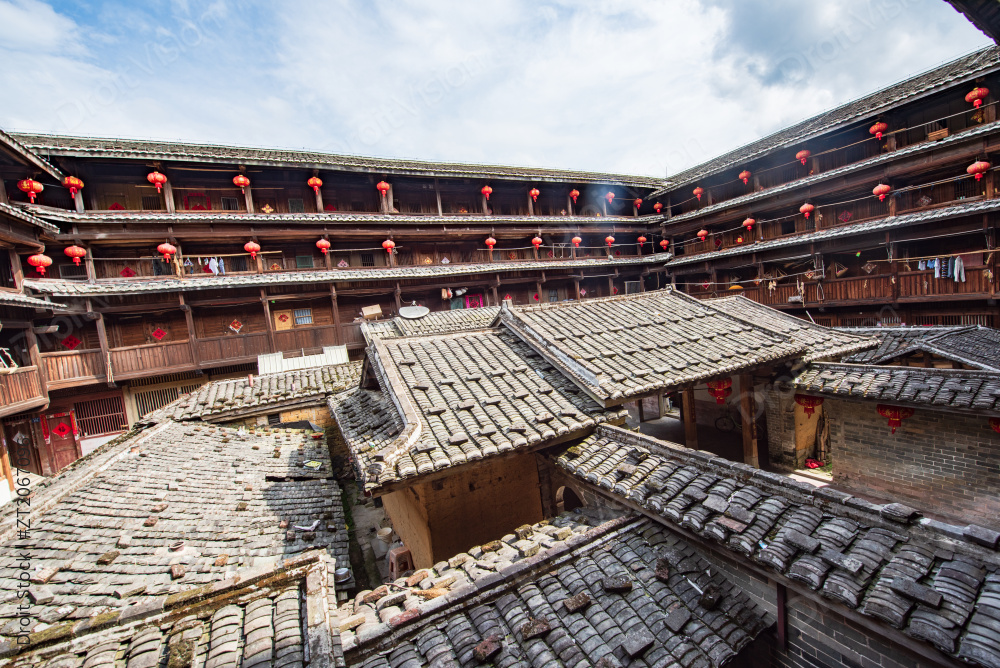 福建龙岩市初溪土楼里的结婚厅堂图片