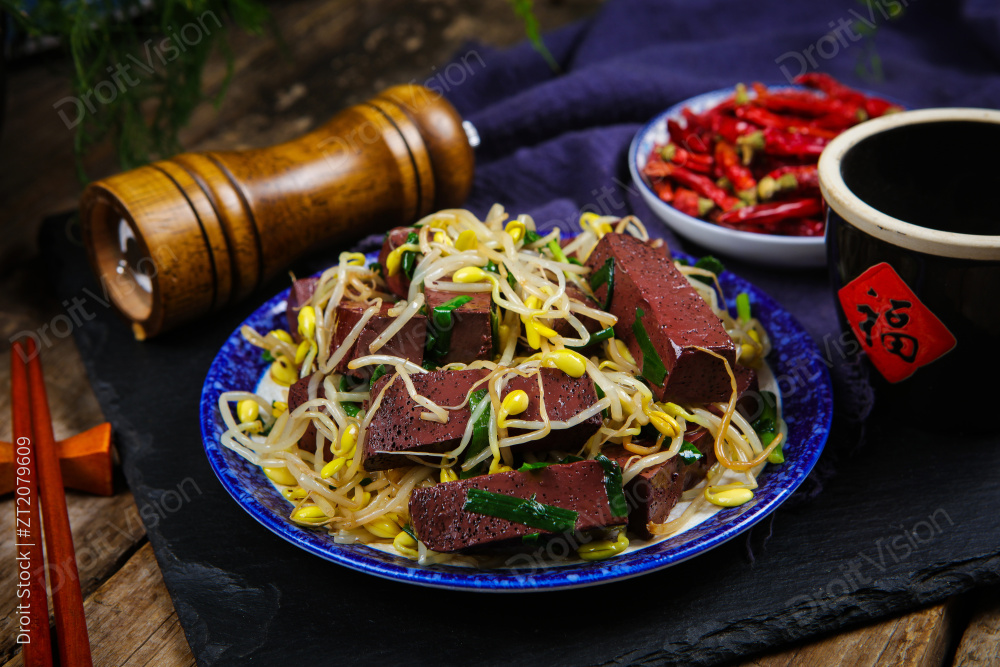 豆芽炒猪血图片