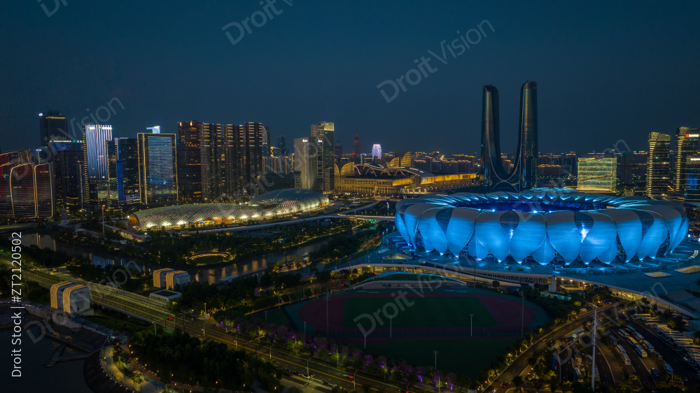 杭州亚运会奥体中心夜景图片
