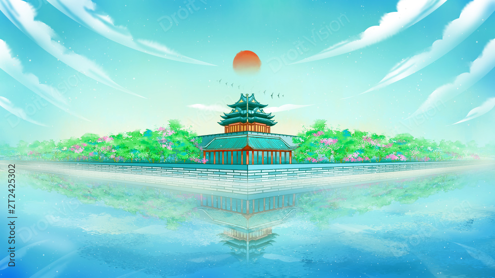 故宫角楼手绘古风插画图片