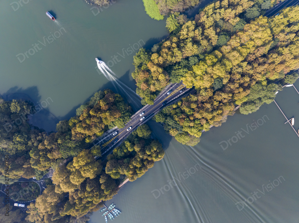 中国杭州西湖杨公堤秋日美景图片