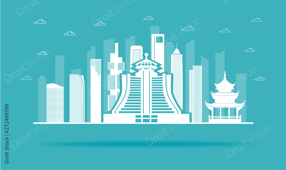 中国贵州省贵阳市城市天际线矢量插画图片
