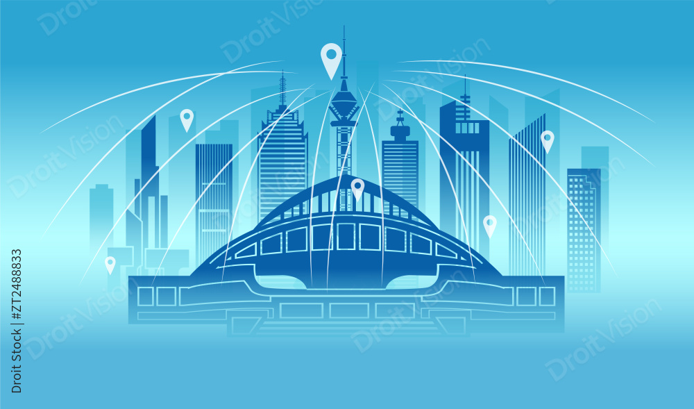 中国河北石家庄城市5G网络空间插画蓝色图片