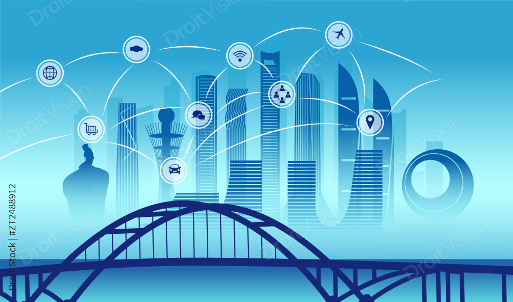 中国福建厦门市城市5G数据网络空间插画图片