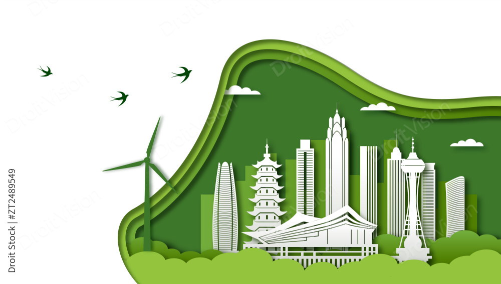 中国浙江省宁波市城市天际线矢量插画图片