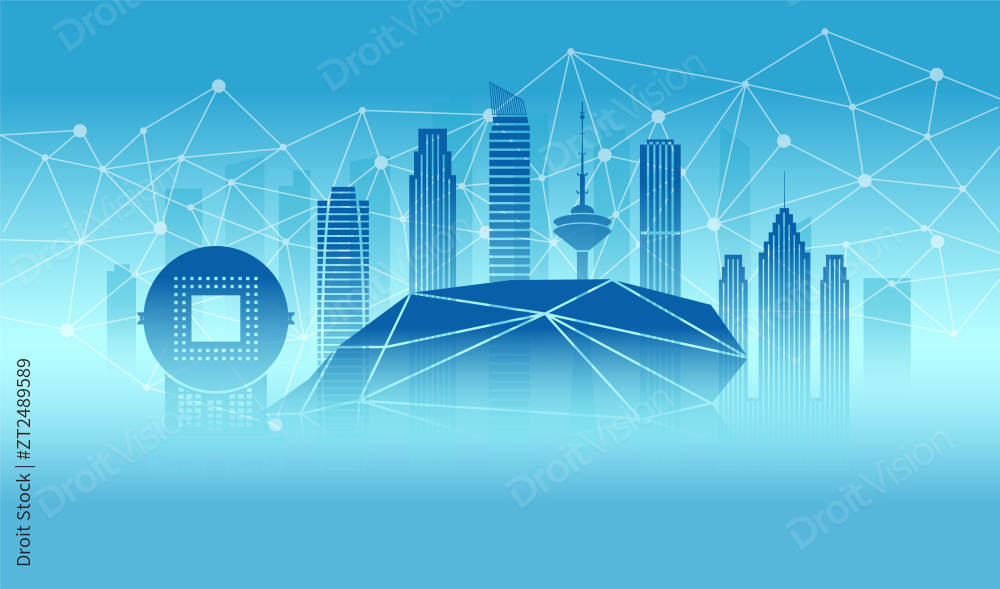 中国辽宁沈阳城市城市数据5G网络插画蓝色图片