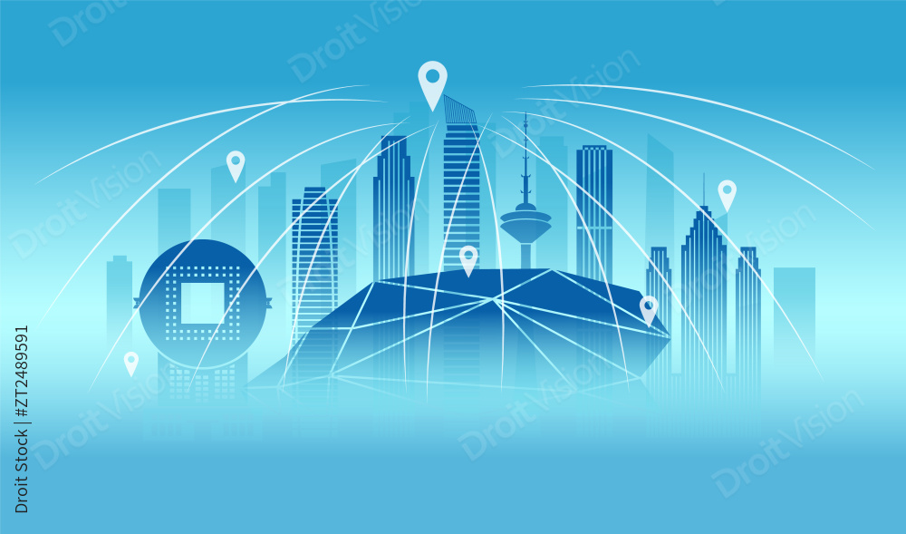 中国辽宁沈阳城市城市数据5G网络插画蓝色图片