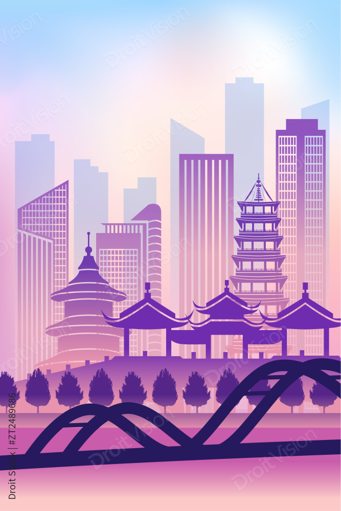 中国江苏扬州市城市天际线矢量插画图片