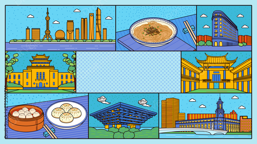 上海印象插画图片