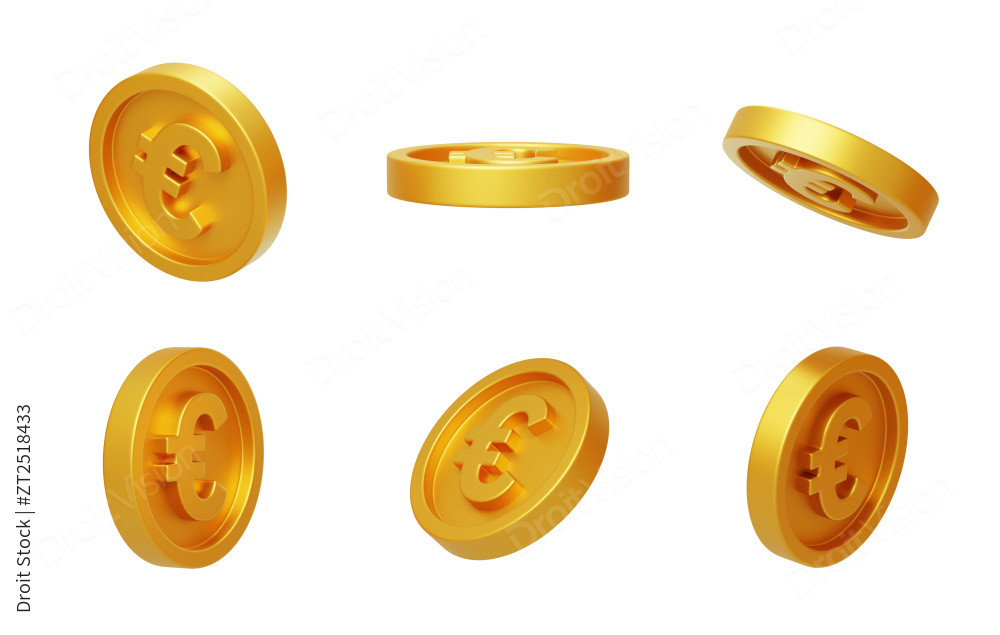 金融欧元符号金币纪念币活动3D图片