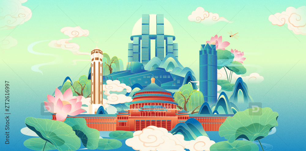 国风立夏重庆城市地标建筑矢量插画海报图片