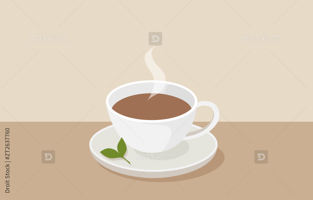 桌子上一杯咖啡简约风矢量插画图片