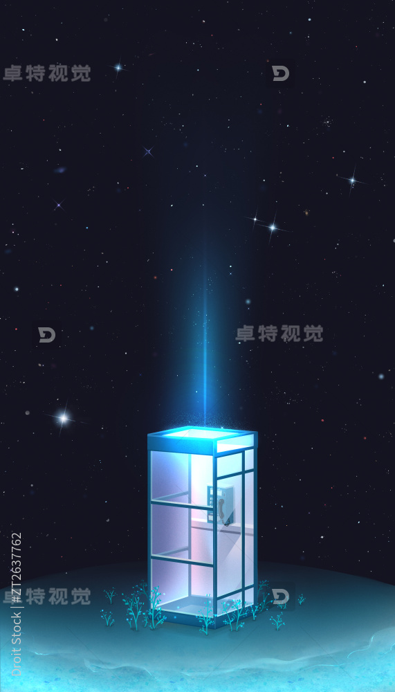 星际电话亭星球幻想插画图片