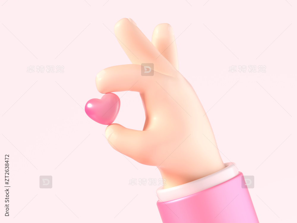 情人节大手手指拿着迷你爱心心形创意互动图片