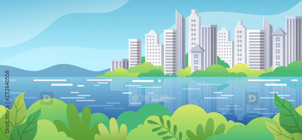 江边的城市楼房风景图片