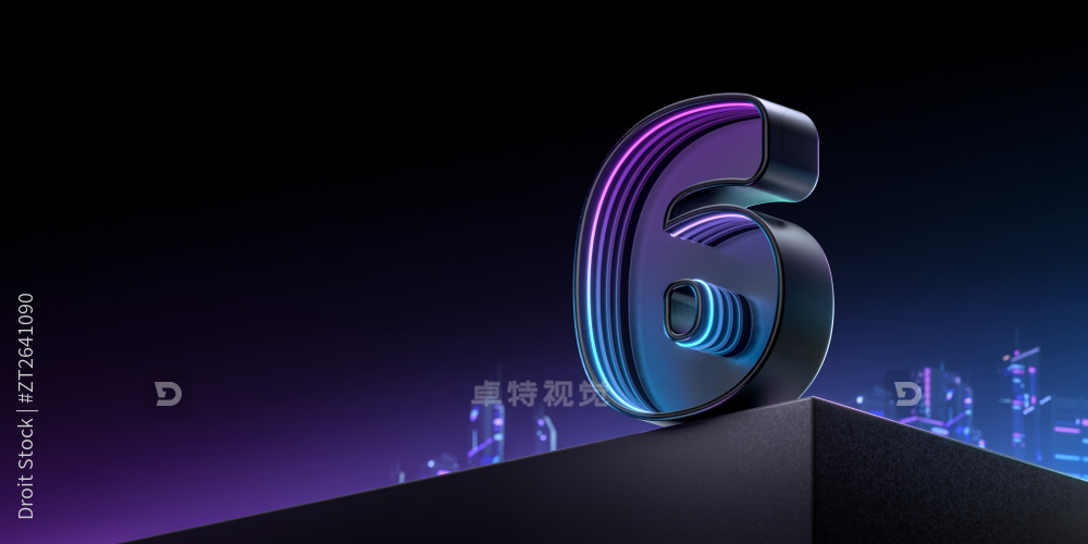 倒计时6天数字赛博朋克霓虹渐变立体海报图片