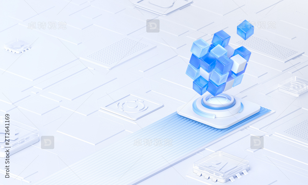 科技蓝白魔方概念智能浅色科技感立体场景图片