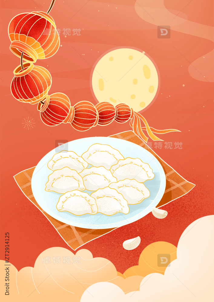 简约扁平饺子节日插画图片