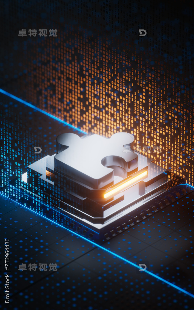 电子芯片与拼图三维渲染图片