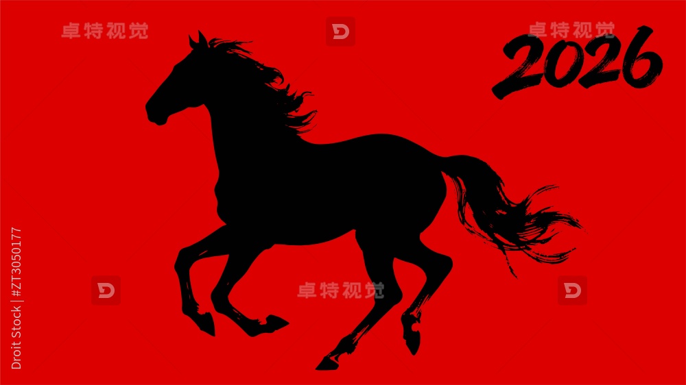 马年水墨插画图片