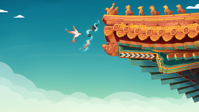 国风古建筑故宫插画