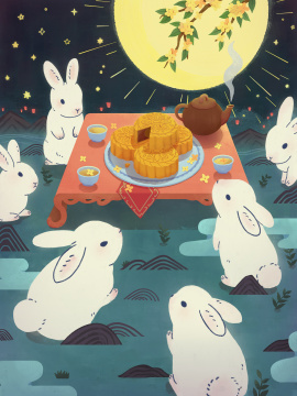 中秋节兔子和月饼