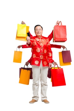 棚拍中国新年唐装老男人购物