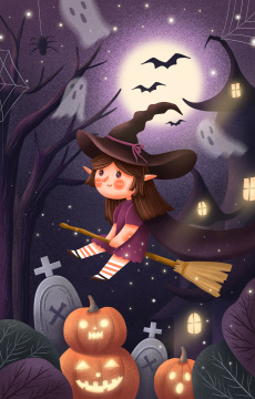 万圣节骑着扫把的女巫