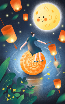 中秋节赏灯的女孩