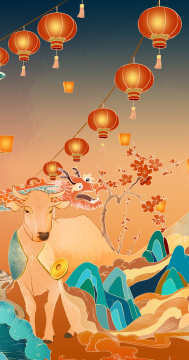 牛年新年国潮风喜庆创意插画