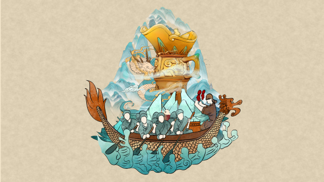 端午节龙舟粽子酒樽插画